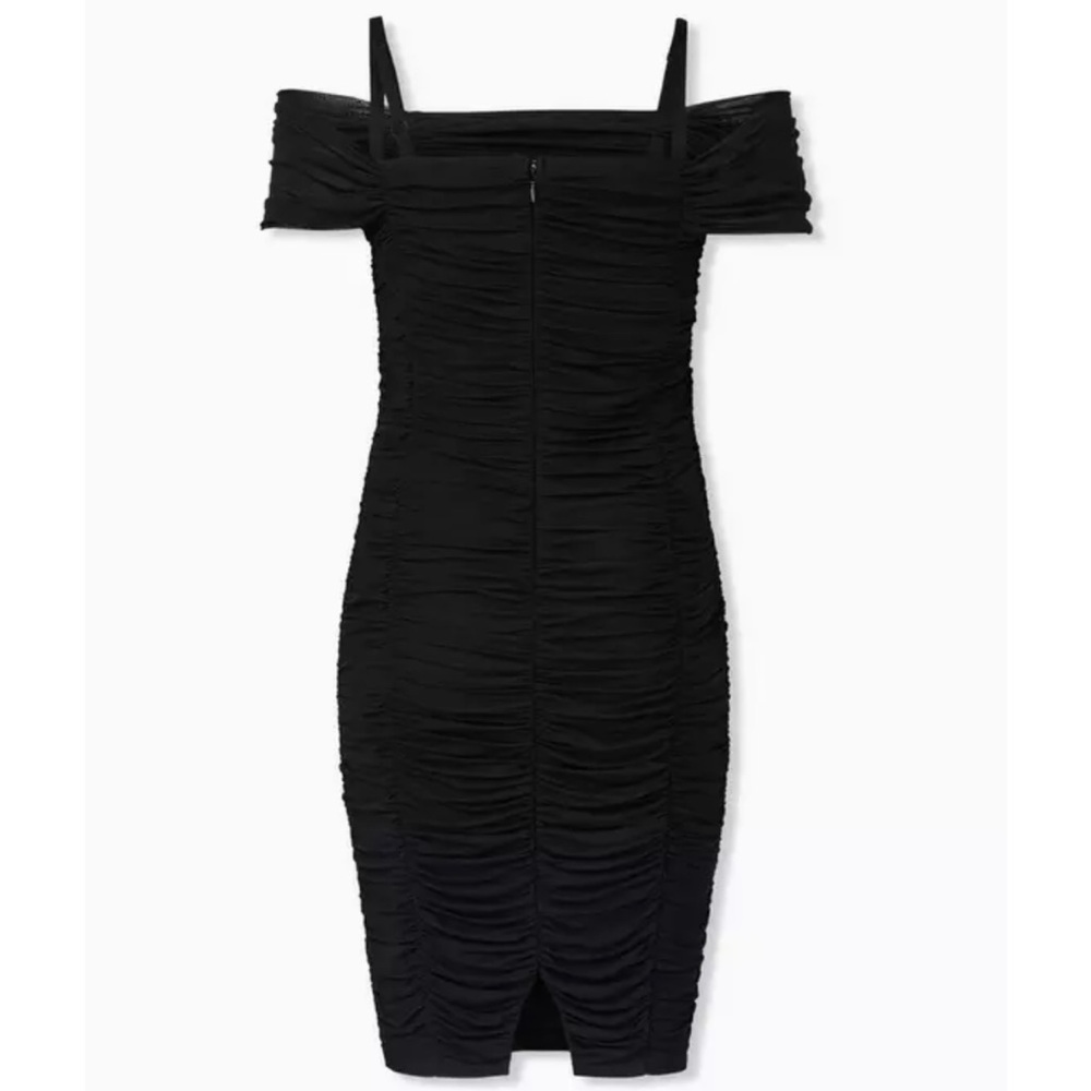 Torrid size 2 Black Mesh Ruched Cold Shoulder Bodycon Dress - Picture 2 of 13